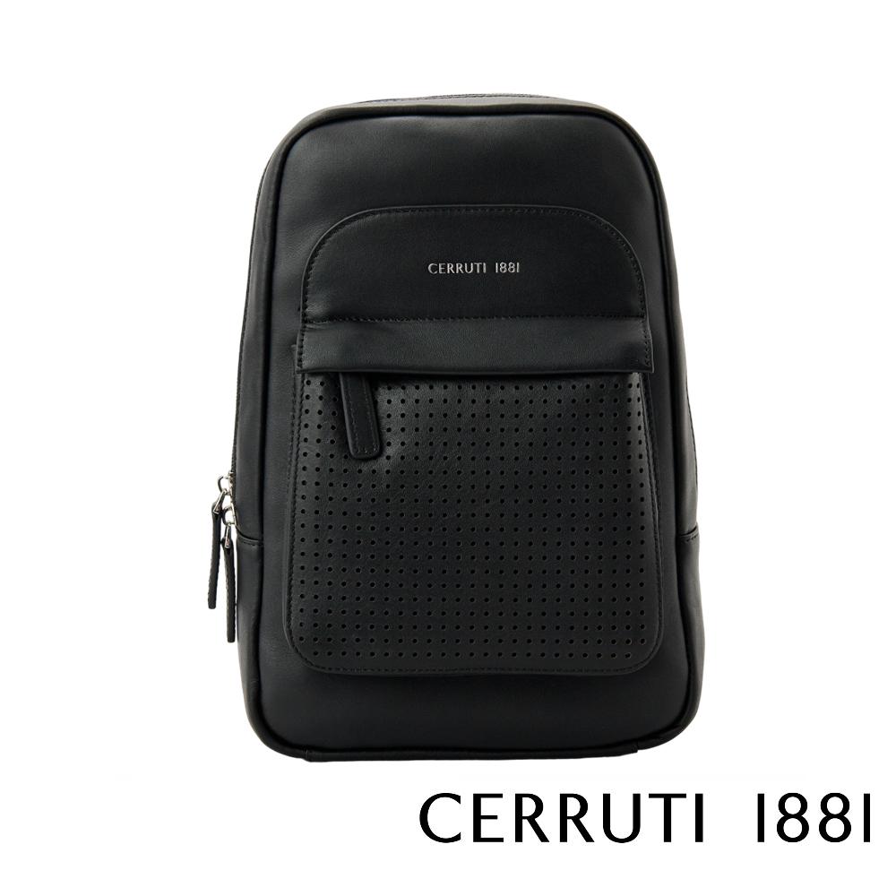【Cerruti 1881】限量2折 義大利頂級小牛皮斜肩包 全新專櫃展示品 (黑色 CEBO06544M)