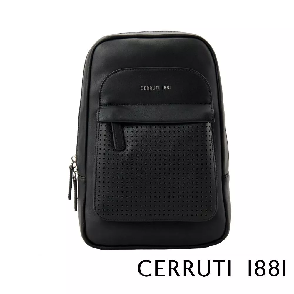 【Cerruti 1881】限量2折 義大利頂級小牛皮斜肩包 全新專櫃展示品 (黑色 CEBO06544M)