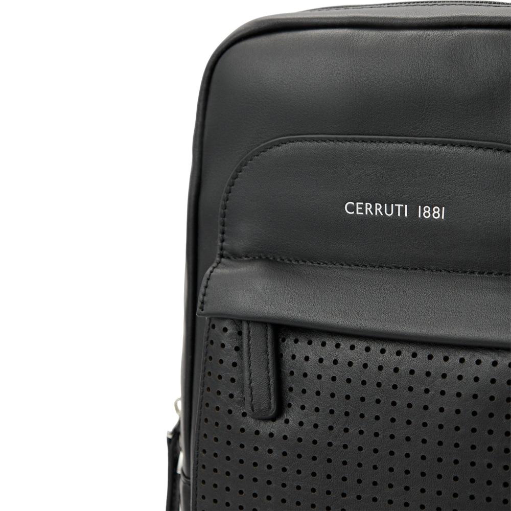 【Cerruti 1881】限量2折 義大利頂級小牛皮斜肩包 全新專櫃展示品 (黑色 CEBO06544M)
