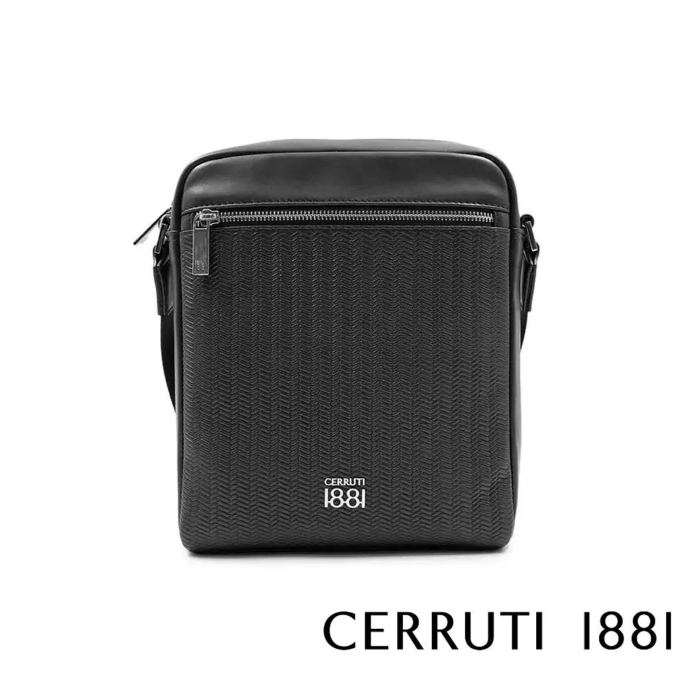 【Cerruti 1881】限量2折 義大利頂級小牛皮側背包肩背包 全新專櫃展示品 (黑色 CEBO06545M)