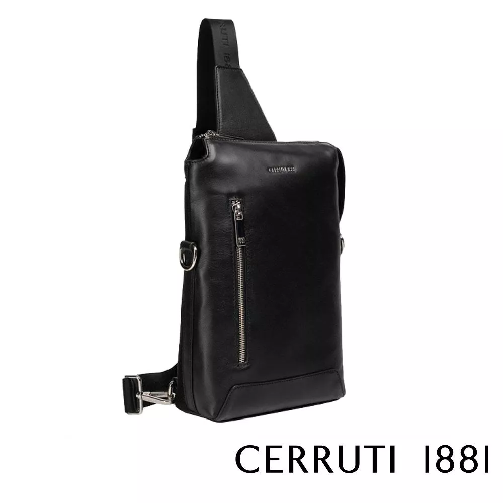 【Cerruti 1881】義大利頂級小牛皮斜肩包 (黑色 CEBO06557M)