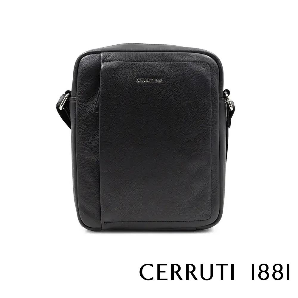 【Cerruti 1881】義大利頂級小牛皮側背包肩背包 (黑色 CEBO06577M)