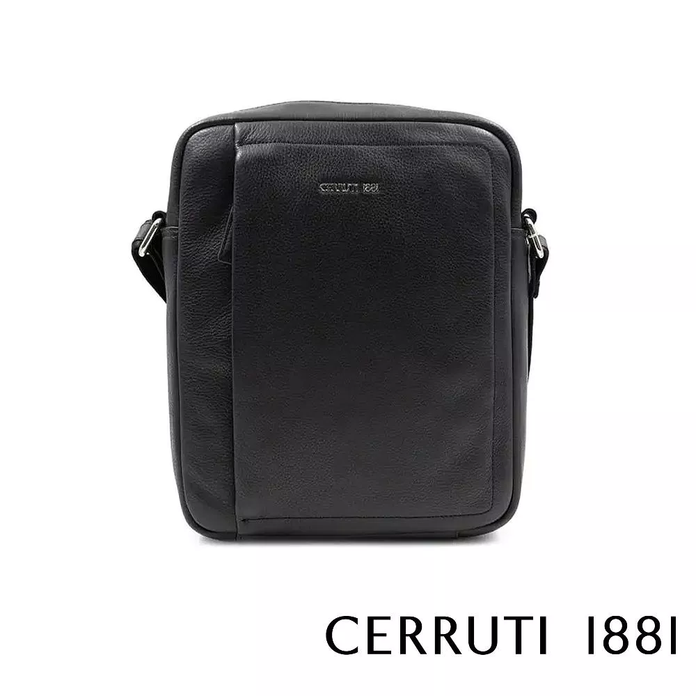 【Cerruti 1881】義大利頂級小牛皮側背包肩背包 (黑色 CEBO06577M)