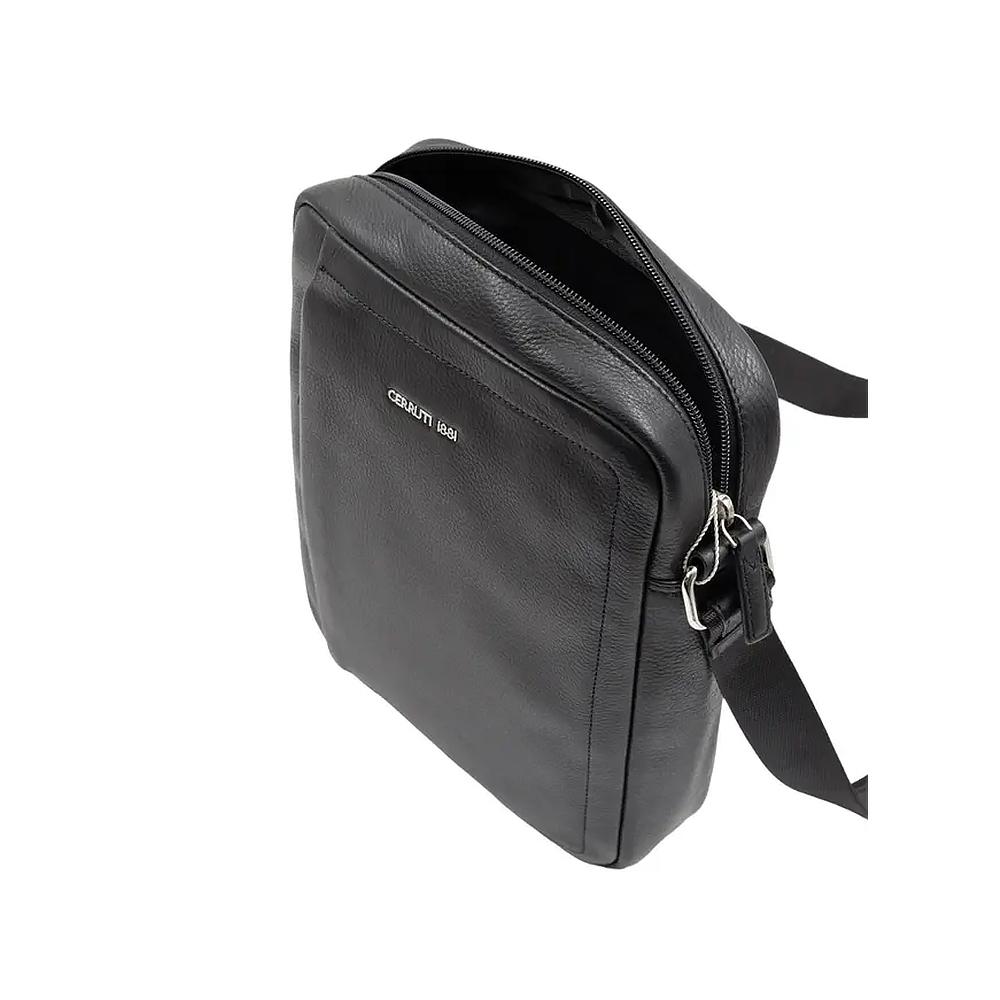 【Cerruti 1881】義大利頂級小牛皮側背包肩背包 (黑色 CEBO06577M)
