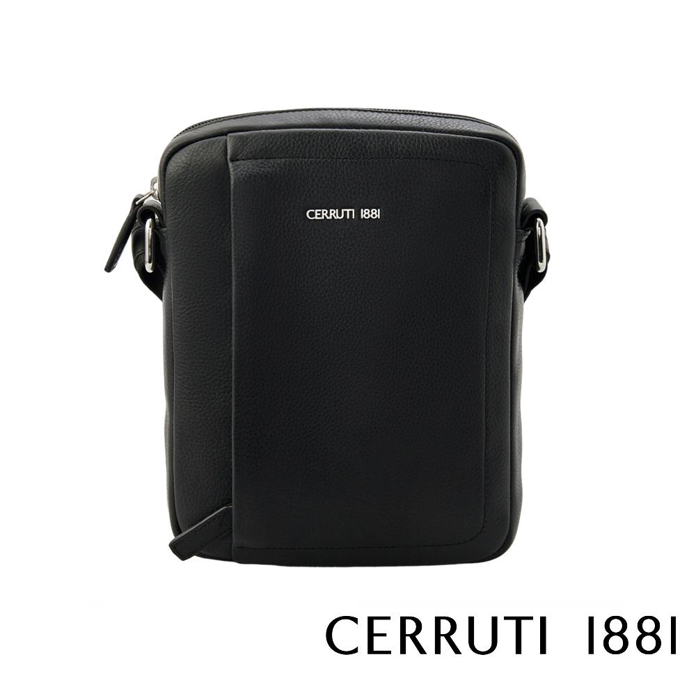 【Cerruti 1881】限量2折 義大利頂級小牛皮側背包肩背包 全新專櫃展示品 (黑色 CEBO06578M)