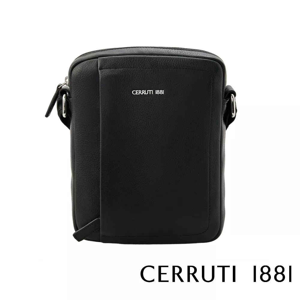 【Cerruti 1881】限量2折 義大利頂級小牛皮側背包肩背包 全新專櫃展示品 (黑色 CEBO06578M)