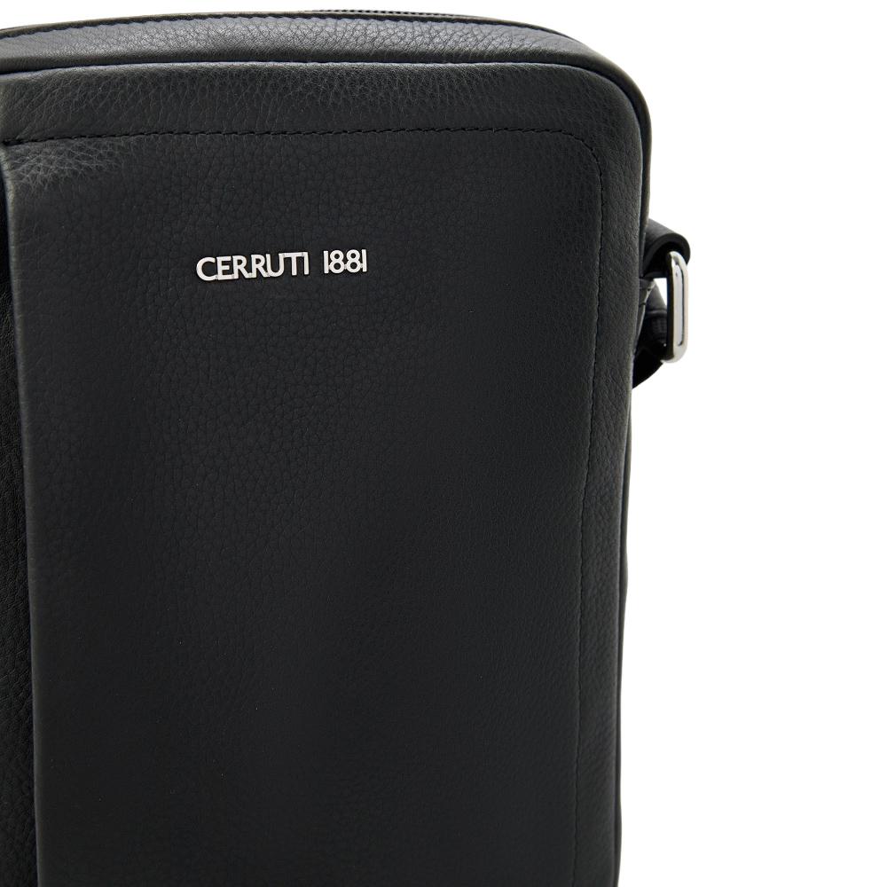 【Cerruti 1881】限量2折 義大利頂級小牛皮側背包肩背包 全新專櫃展示品 (黑色 CEBO06578M)