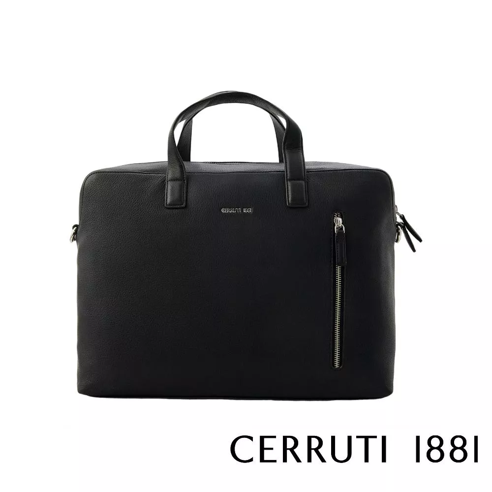 【Cerruti 1881】限量2折 義大利頂級小牛皮公事包/肩背包 全新專櫃展示品 (黑色 CECA06580M)