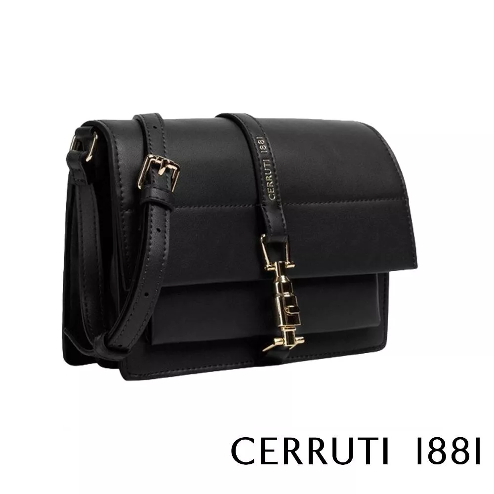 【Cerruti 1881】義大利頂級側背包肩背包 (黑色 CEBA06623P)