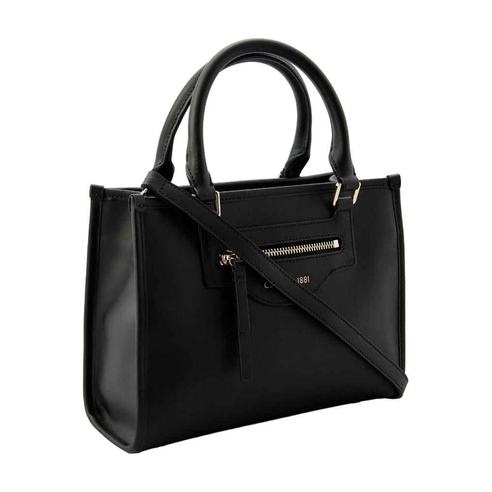 【Cerruti 1881】義大利頂級小牛皮手提包側背包 (黑色 CEBA06677M)