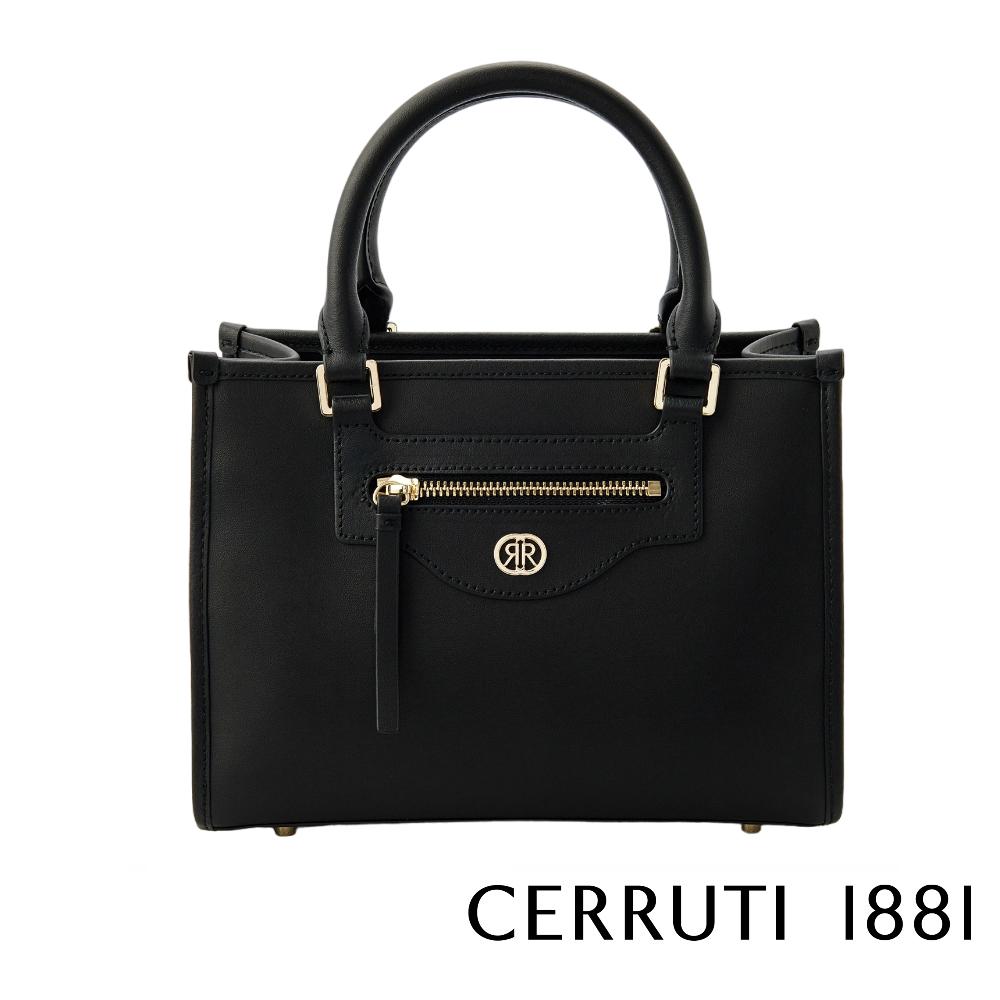 【Cerruti 1881】義大利頂級小牛皮手提包側背包 (黑色 CEBA06677M)