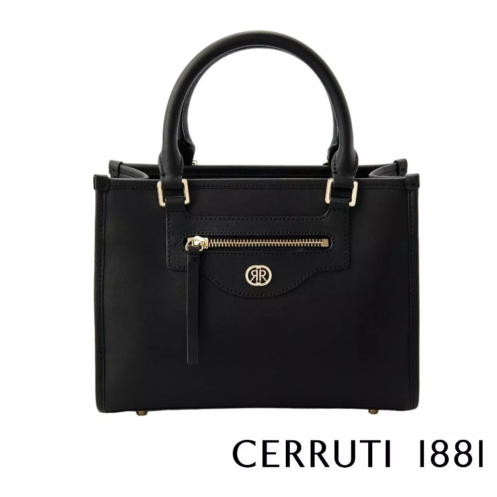 【Cerruti 1881】義大利頂級小牛皮手提包側背包 (黑色 CEBA06677M)