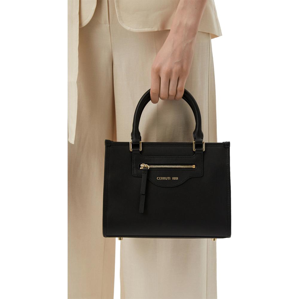 【Cerruti 1881】義大利頂級小牛皮手提包側背包 (黑色 CEBA06677M)