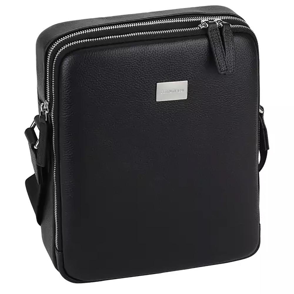 【Cerruti 1881】義大利頂級小牛皮側背包肩背包 (黑色 CEBO06588M)
