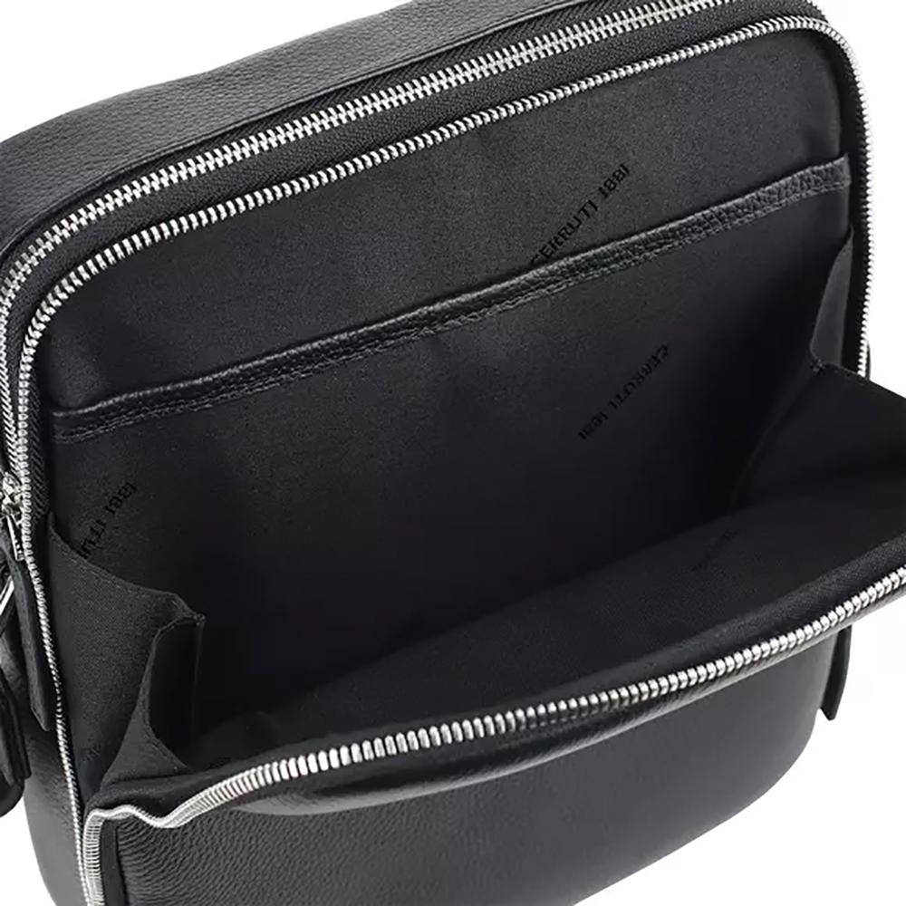 【Cerruti 1881】義大利頂級小牛皮側背包肩背包 (黑色 CEBO06588M)