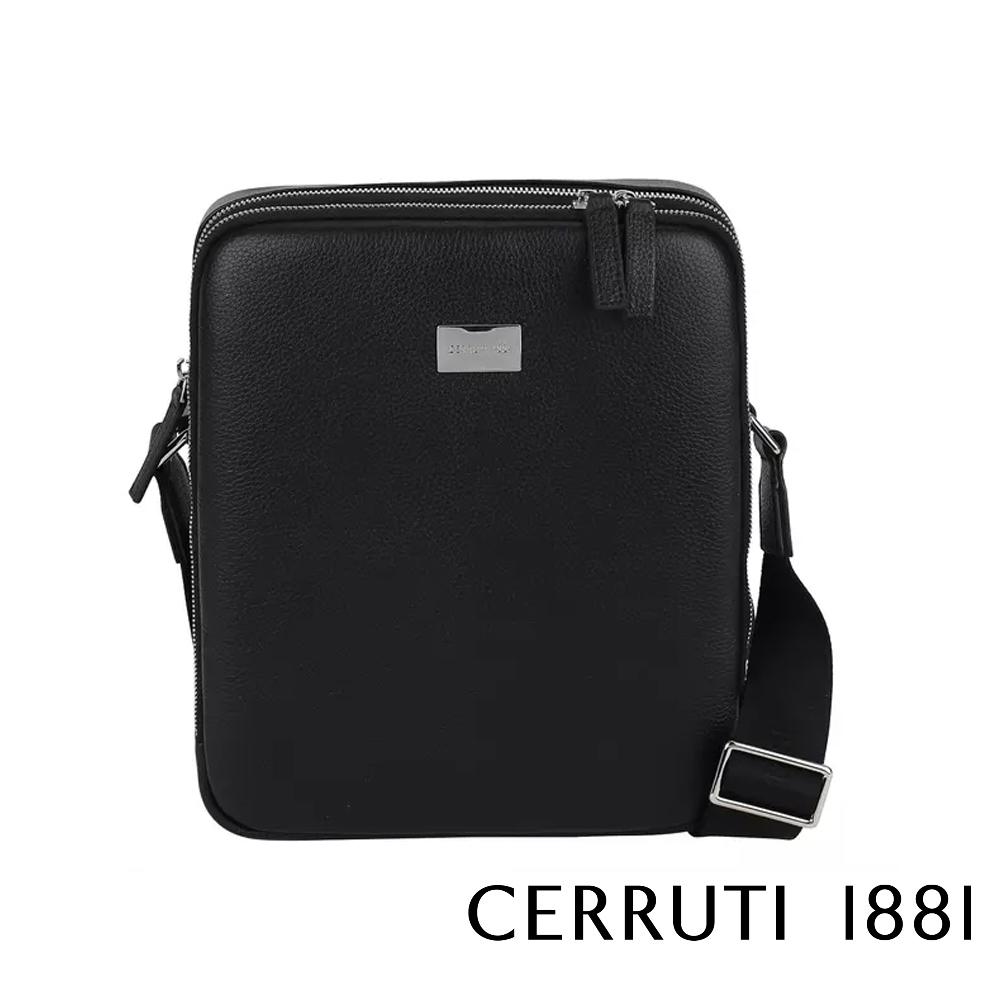 【Cerruti 1881】義大利頂級小牛皮側背包肩背包 (黑色 CEBO06588M)
