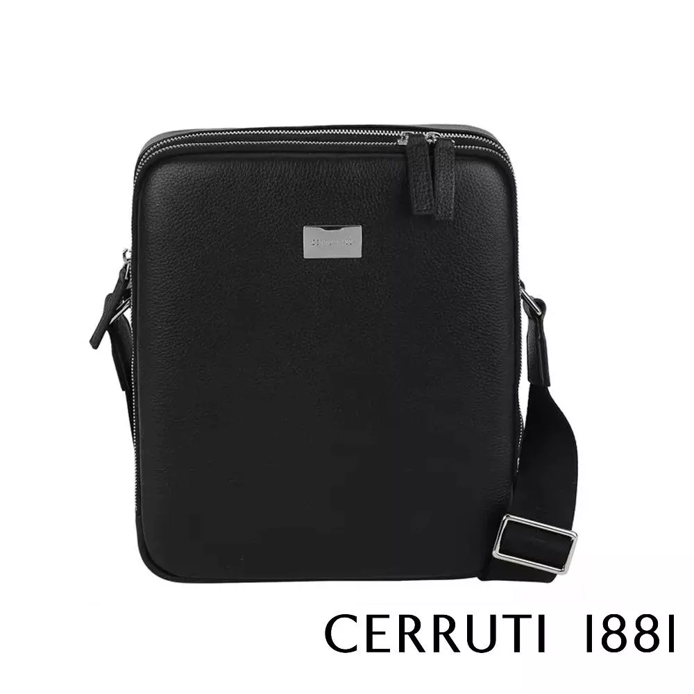 【Cerruti 1881】義大利頂級小牛皮側背包肩背包 (黑色 CEBO06588M)