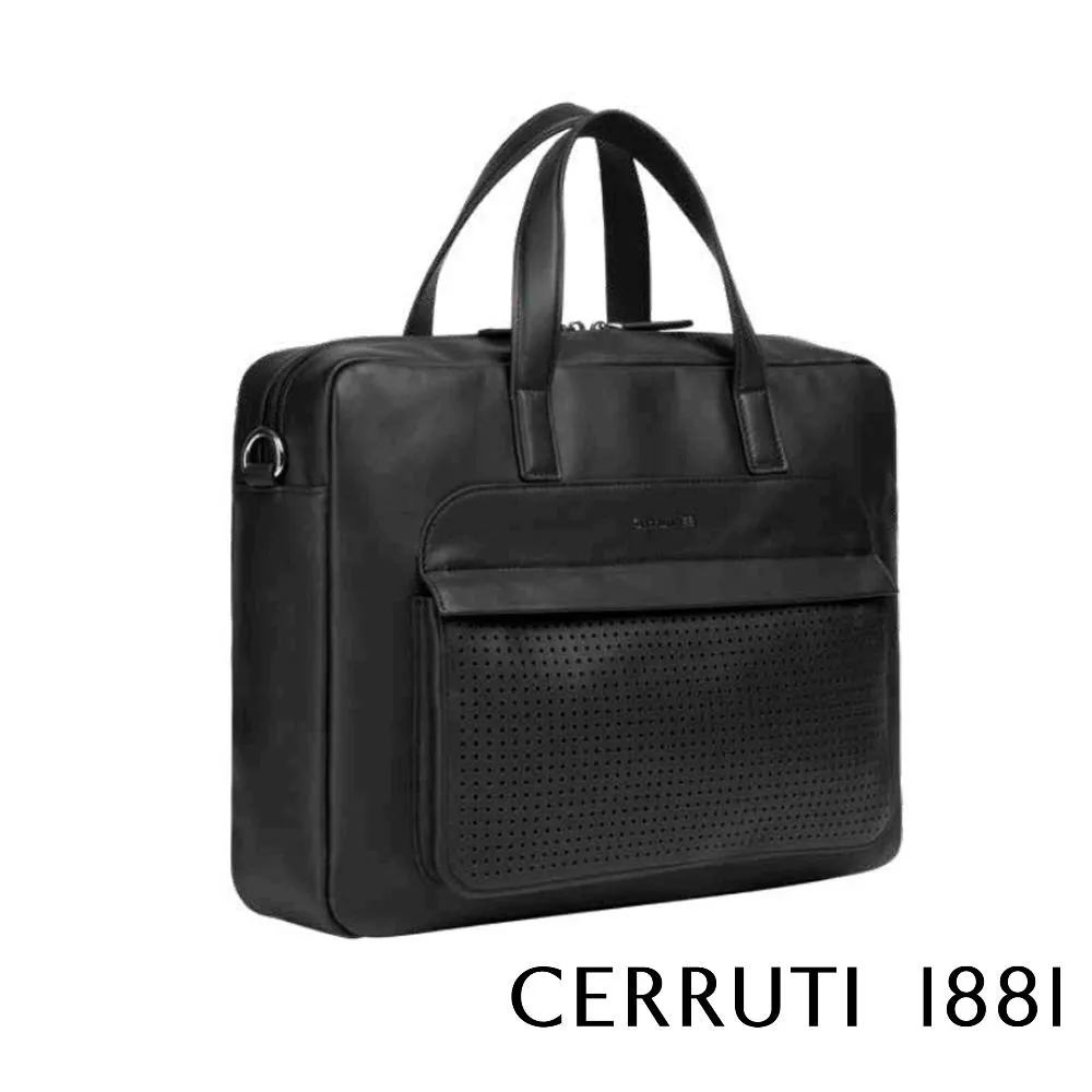 【Cerruti 1881】義大利頂級小牛皮公事包/肩背包 (黑色 CECA06537M)
