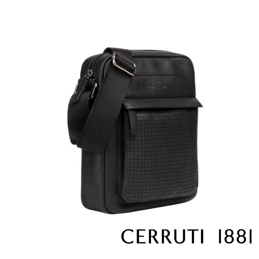 【Cerruti 1881】限量2折 義大利頂級小牛皮側背包肩背包 全新專櫃展示品 (黑色 CEBO06540M)