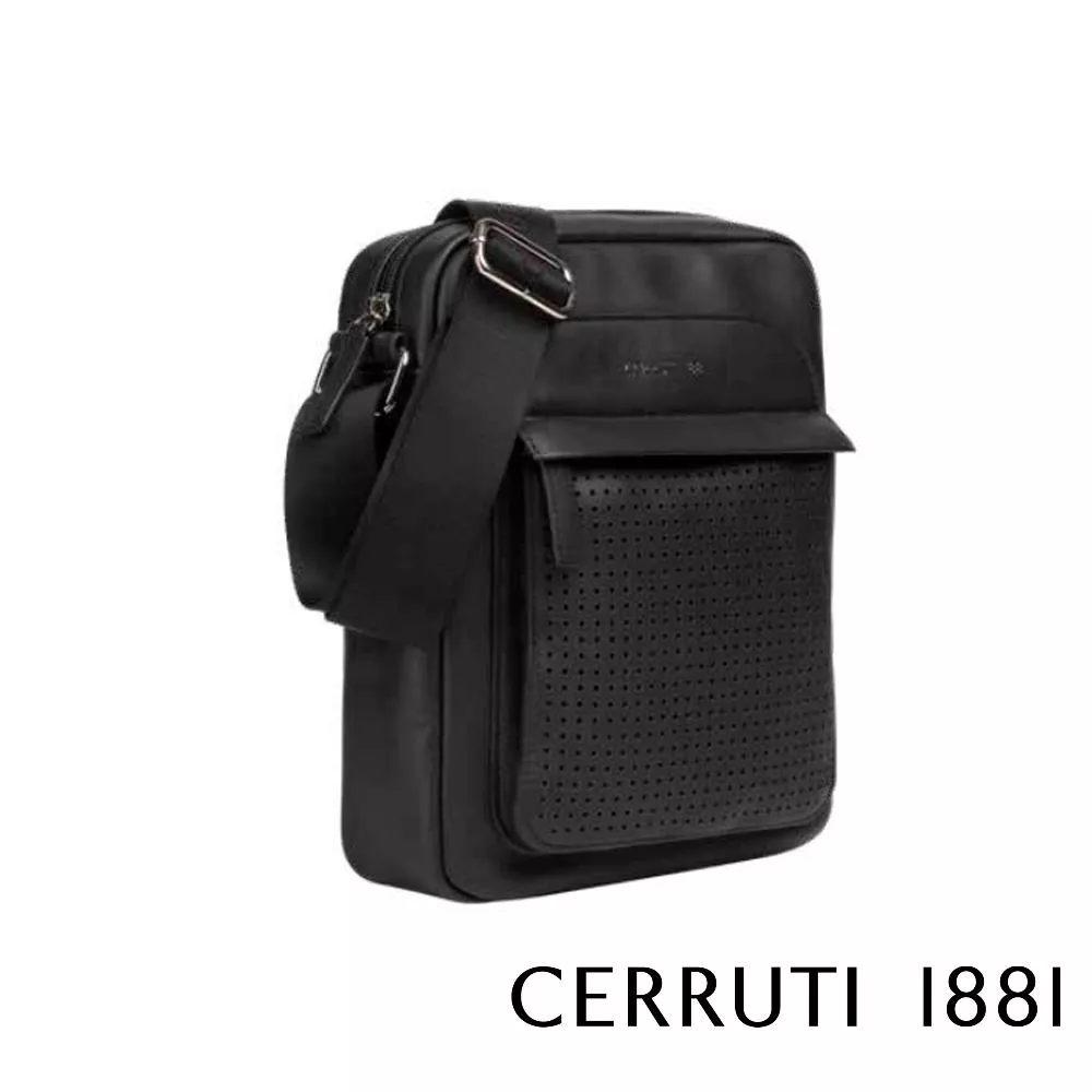 【Cerruti 1881】限量2折 義大利頂級小牛皮側背包肩背包 全新專櫃展示品 (黑色 CEBO06540M)