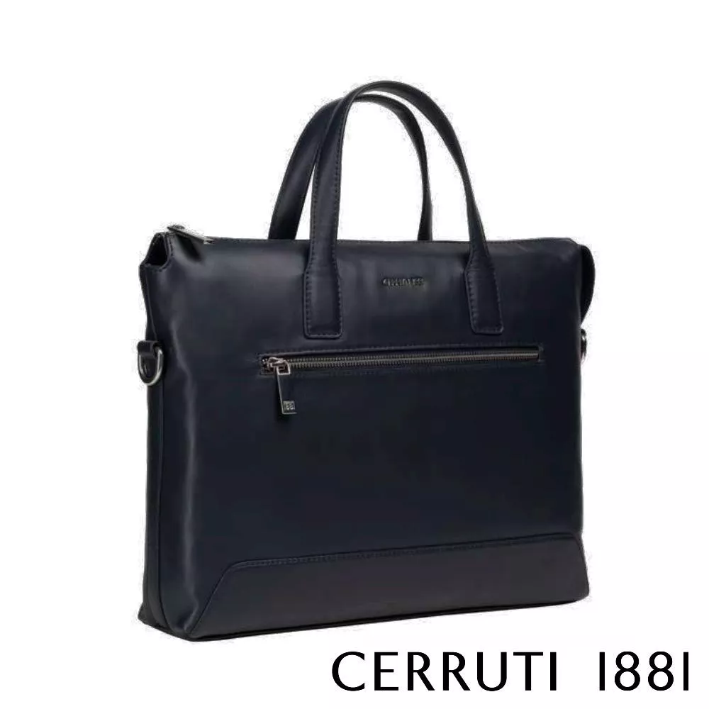 【Cerruti 1881】義大利頂級小牛皮公事包/肩背包(黑色 CECA06555M)