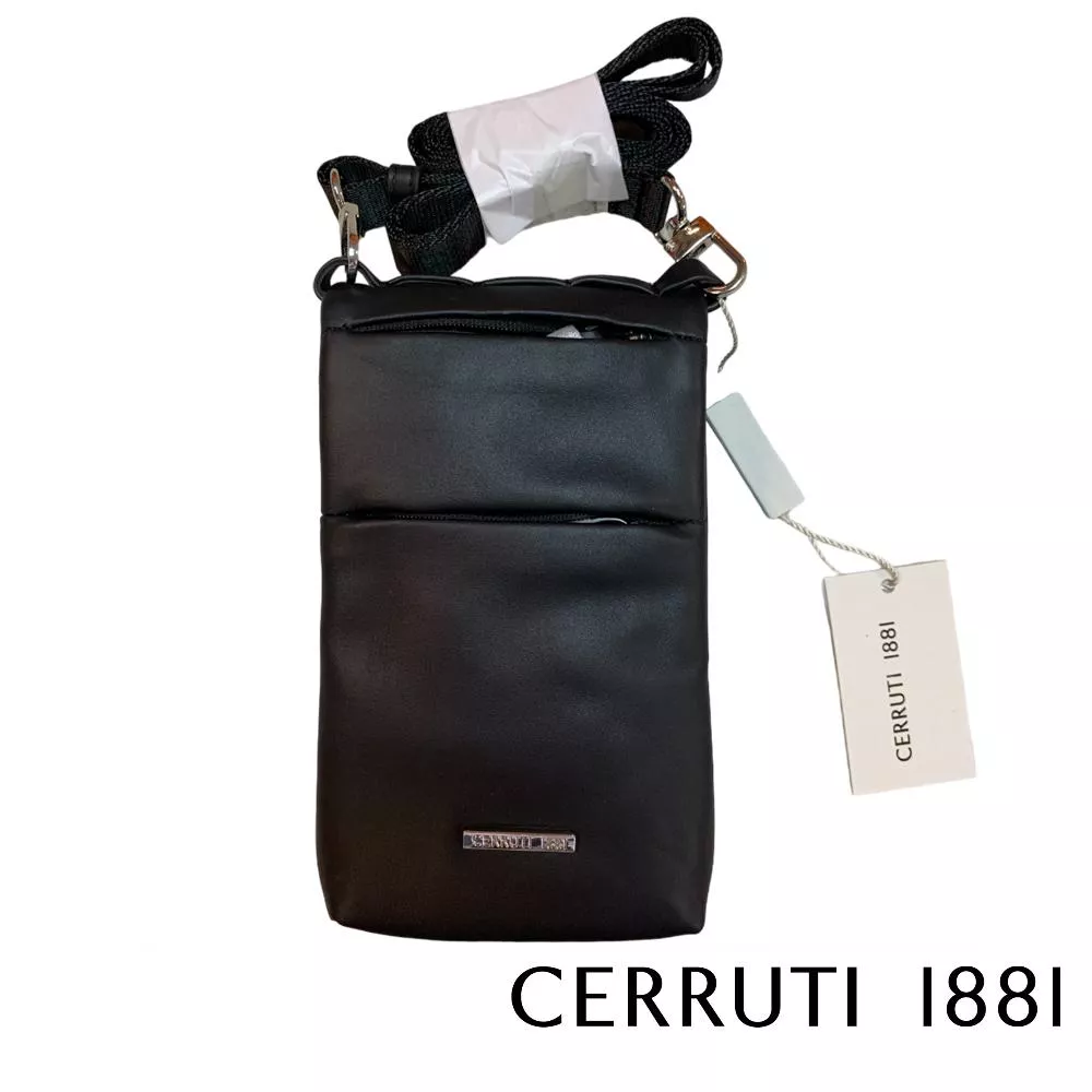 【Cerruti 1881】義大利頂級小牛皮手機包肩背包斜背包 (黑色 CEBO06659M)