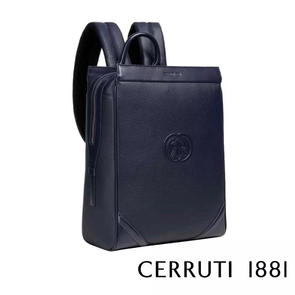 【Cerruti 1881】限量2折 義大利頂級小牛皮後背包 全新專櫃展示品 (深藍色 CEZA06308M)