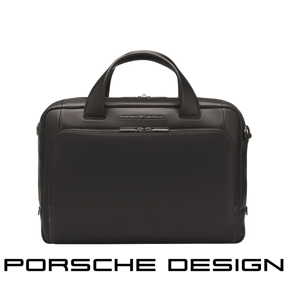 【Porsche Design 保時捷】德國頂級小牛皮皮革旅行公事包肩背包  (黑色 OLE1500)