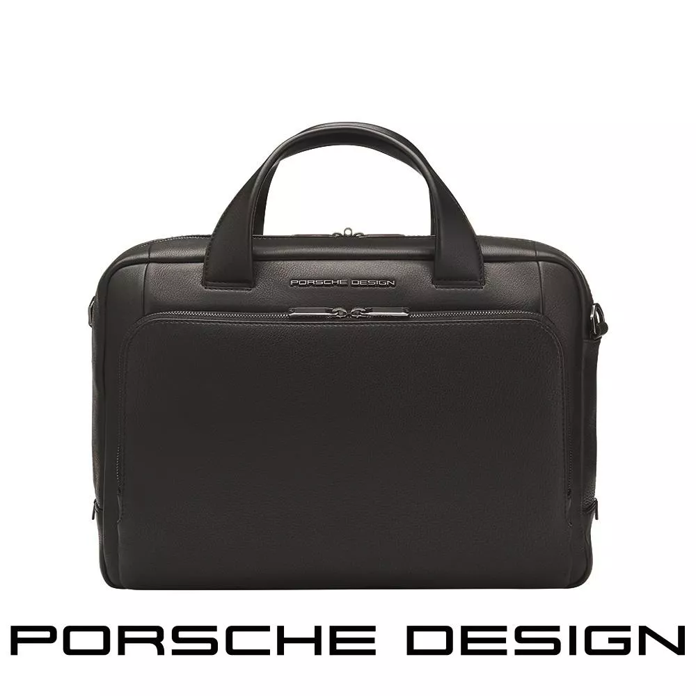 【Porsche Design 保時捷】限量3折 德國頂級小牛皮旅行公事包肩背包 全新專櫃展示品(黑色 OLE1500)