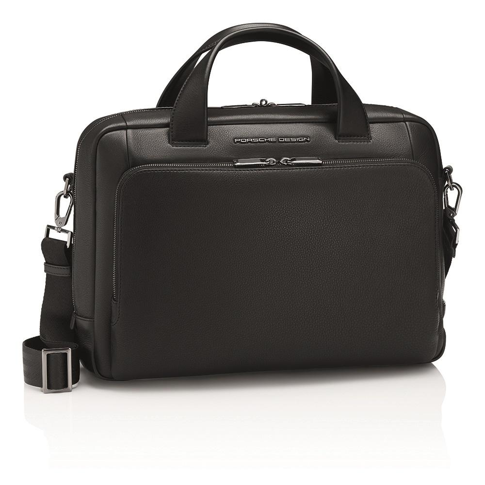 【Porsche Design 保時捷】德國頂級小牛皮皮革旅行公事包肩背包  (黑色 OLE1500)