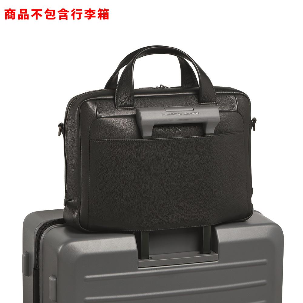 【Porsche Design 保時捷】德國頂級小牛皮皮革旅行公事包肩背包  (黑色 OLE1500)