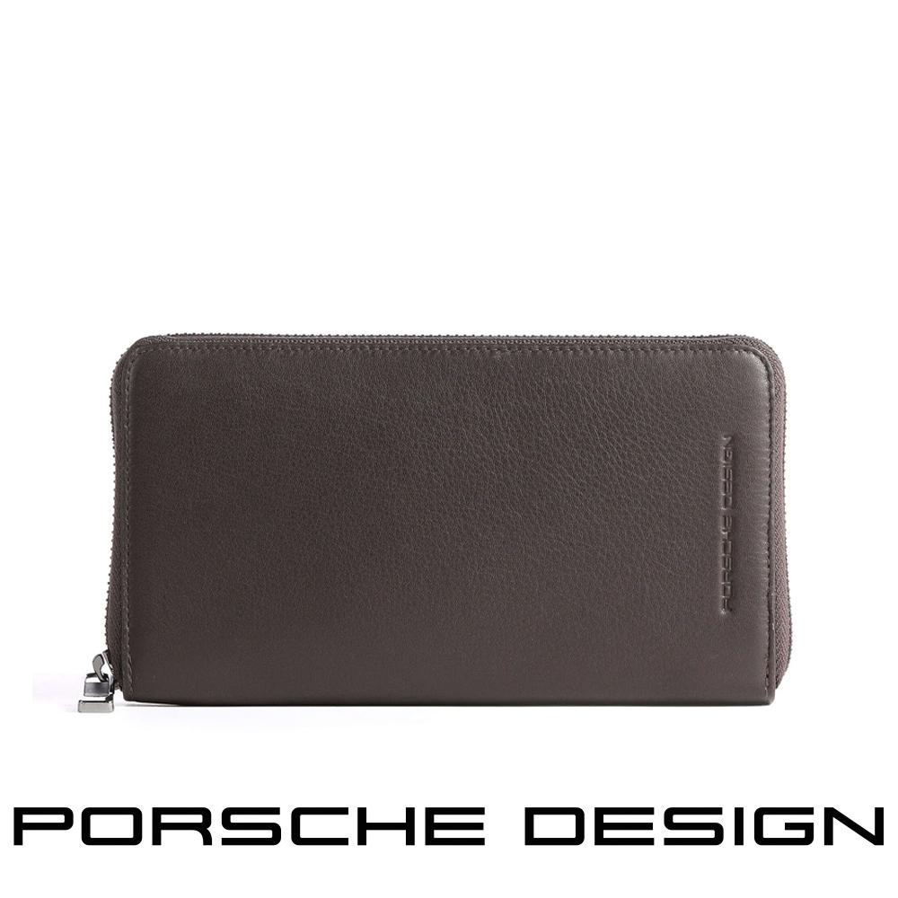 【Porsche Design 保時捷】限量3折 德國頂級小牛皮拉鍊長夾 全新專櫃展示品 (咖啡色 OSO9915BR)