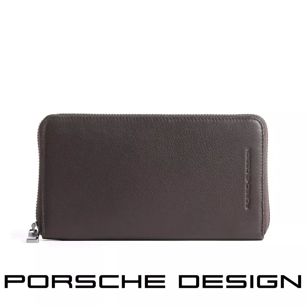 【Porsche Design 保時捷】限量3折 德國頂級小牛皮拉鍊長夾 全新專櫃展示品 (咖啡色 OSO9915BR)
