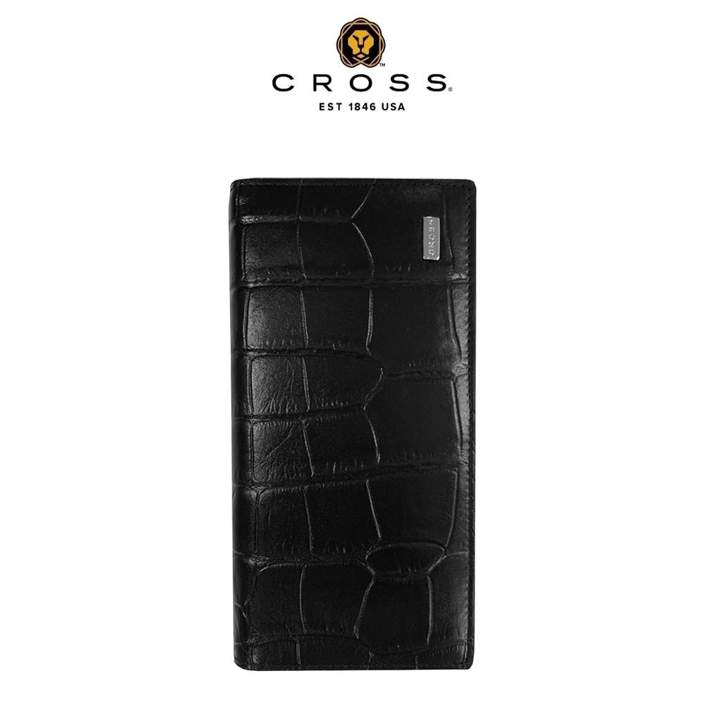 【CROSS】限量1折 頂級NAPPA小牛皮鱷魚紋22卡1零錢袋長夾 全新專櫃展示品 (黑色)