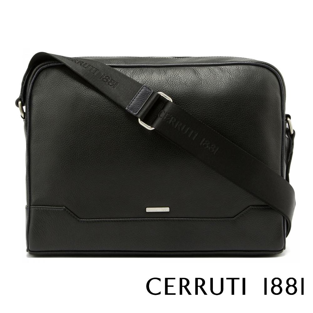 【Cerruti 1881】限量2折 義大利頂級小牛皮郵差包肩背包側背包 全新專櫃展示品 (CEBO02284M 黑色)