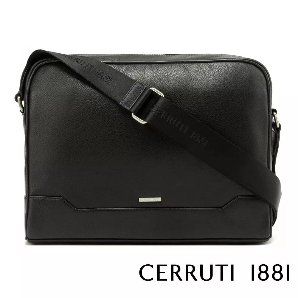 【Cerruti 1881】義大利頂級小牛皮郵差包肩背包側背包 (CEBO02284M 黑色)