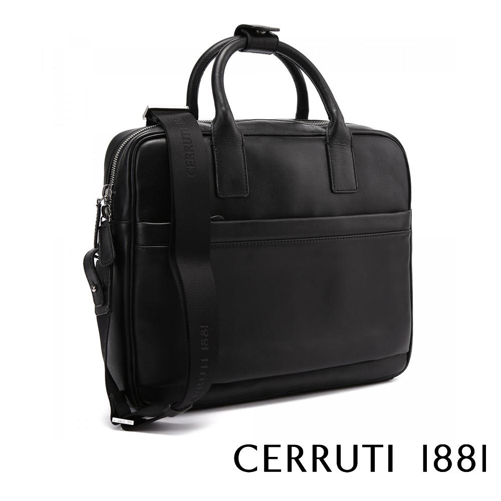 【Cerruti 1881】限量2折 義大利頂級小牛皮公事包/肩背包 全新專櫃展示品 (CECA03325M黑色)