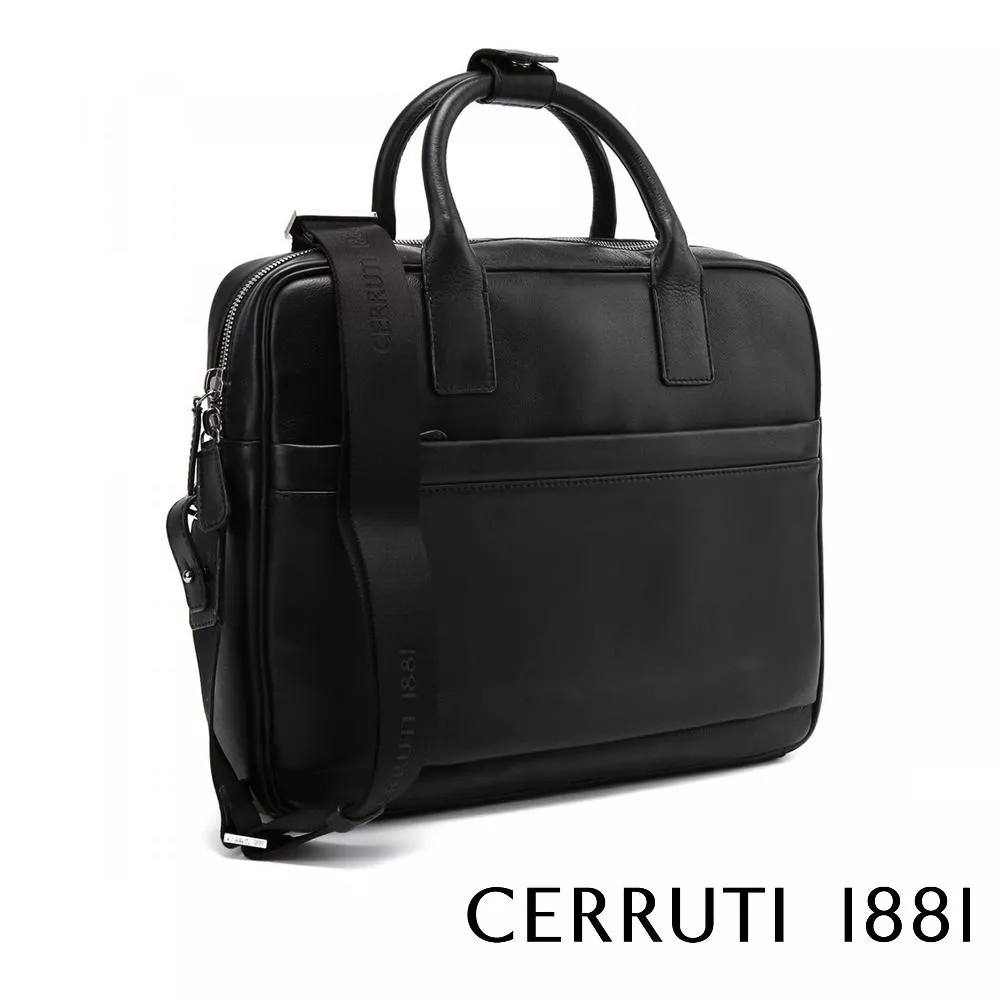 【Cerruti 1881】限量2折 義大利頂級小牛皮公事包/肩背包 全新專櫃展示品 (CECA03325M黑色)