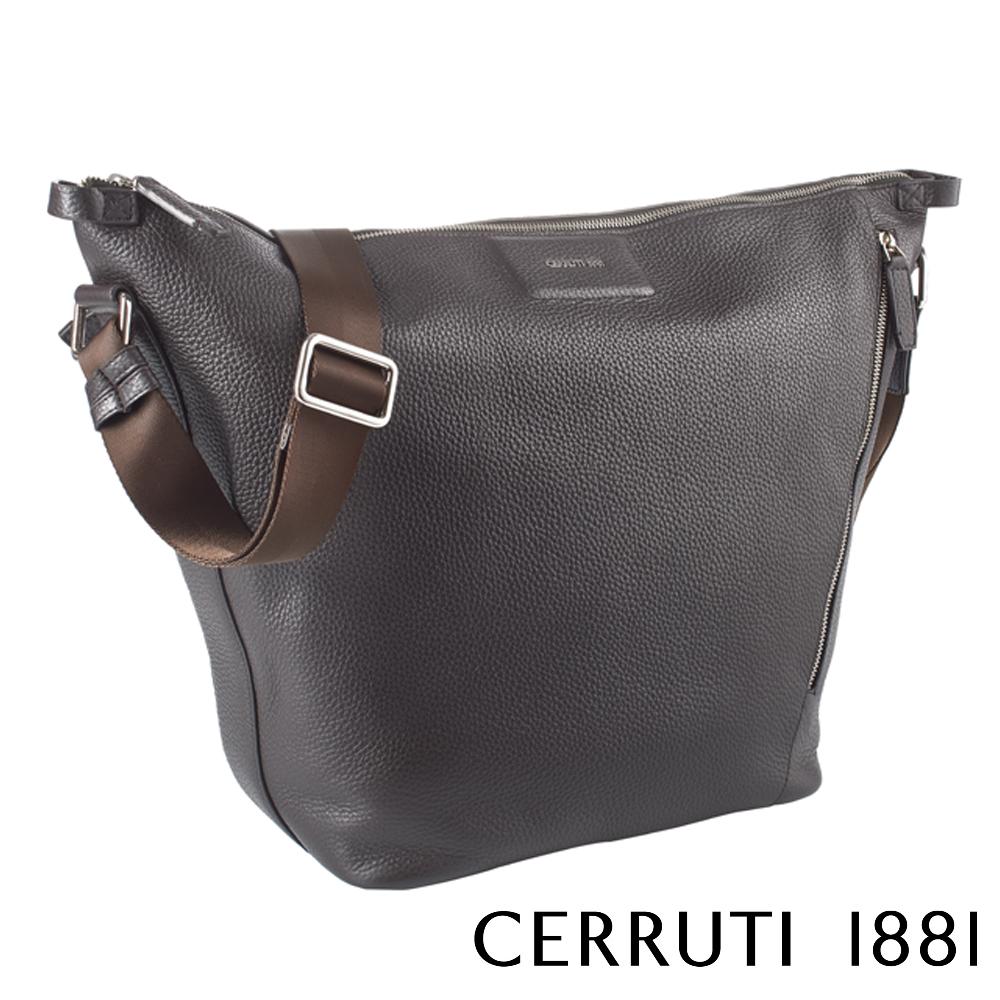 【Cerruti 1881】義大利頂級小牛皮側背包肩背包 (咖啡色 CEBO03632M)