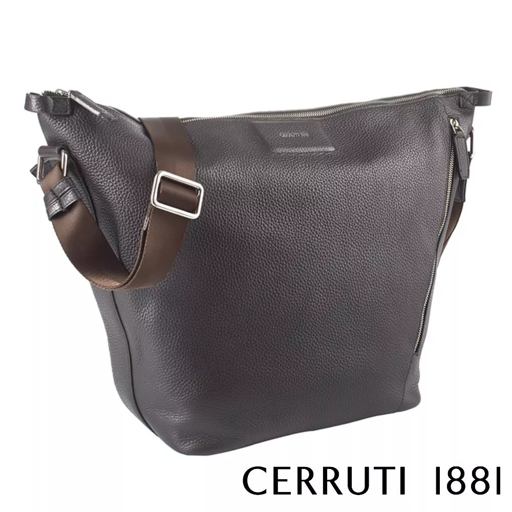 【Cerruti 1881】限量2折 義大利頂級小牛皮側背包肩背包 全新專櫃展示品 (咖啡色 CEBO03632M)