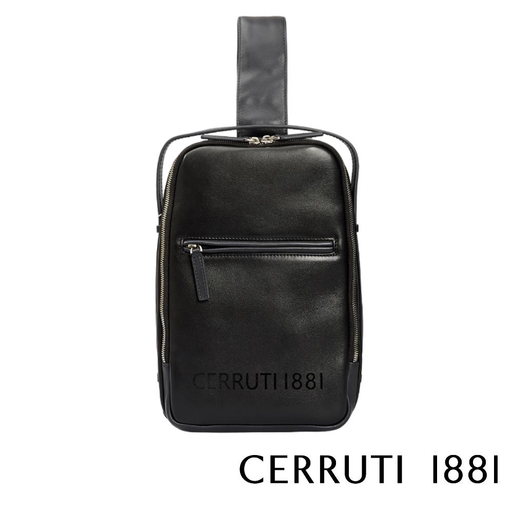 【Cerruti 1881】限量2折 義大利頂級小牛皮斜肩包 全新專櫃展示品 (黑色 CEBO05336M)