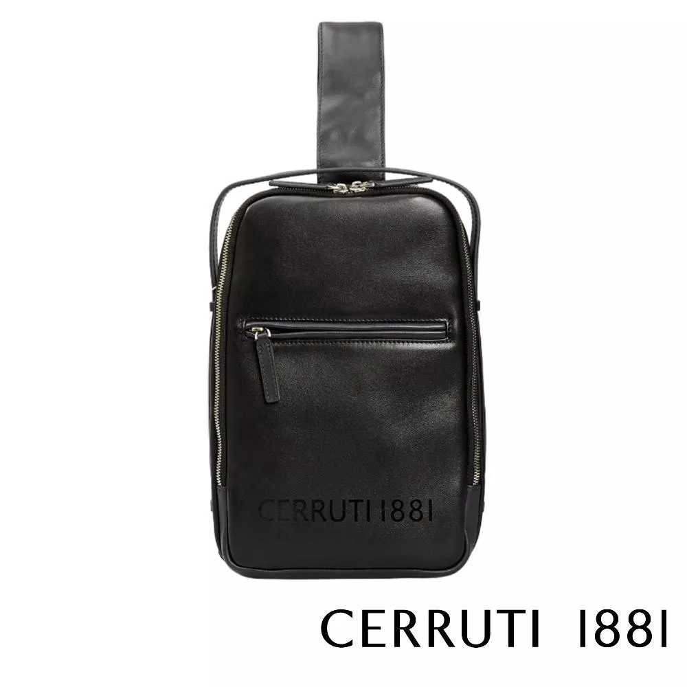 【Cerruti 1881】限量2折 義大利頂級小牛皮斜肩包 全新專櫃展示品 (黑色 CEBO05336M)