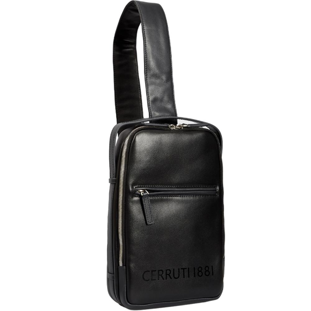 【Cerruti 1881】限量2折 義大利頂級小牛皮斜肩包 全新專櫃展示品 (黑色 CEBO05336M)