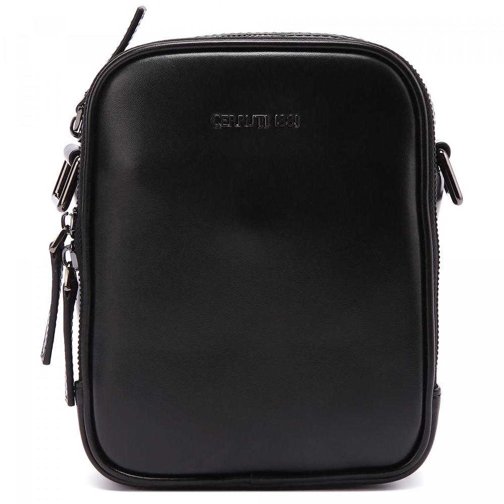 【Cerruti 1881】限量2折 義大利頂級小牛皮側背包肩背包 全新專櫃展示品 (黑色 CEBO05608M)