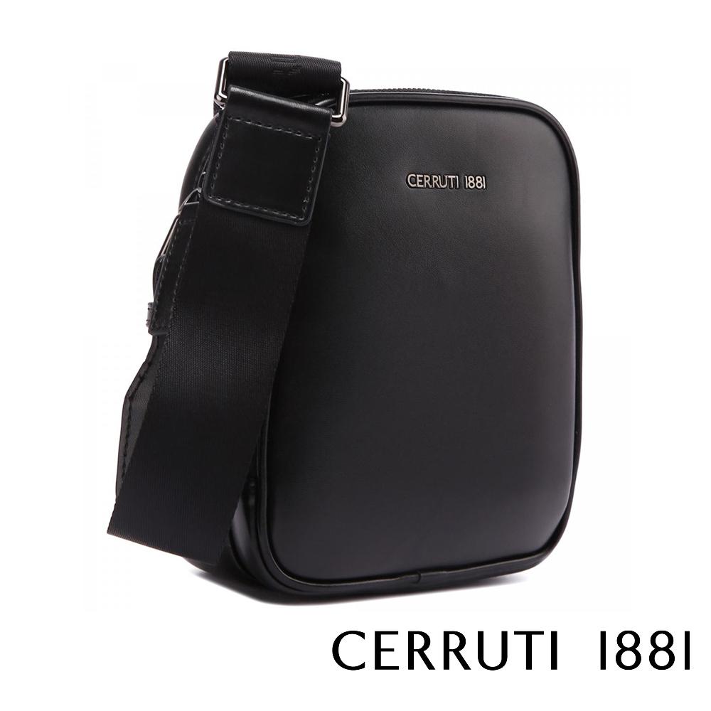【Cerruti 1881】限量2折 義大利頂級小牛皮側背包肩背包 全新專櫃展示品 (黑色 CEBO05608M)
