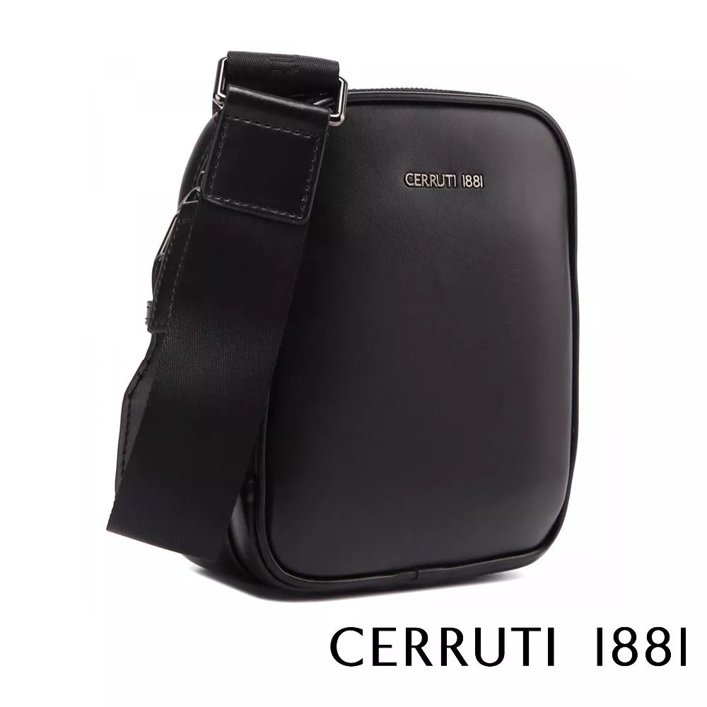 【Cerruti 1881】義大利頂級小牛皮側背包肩背包 (黑色 CEBO05608M)