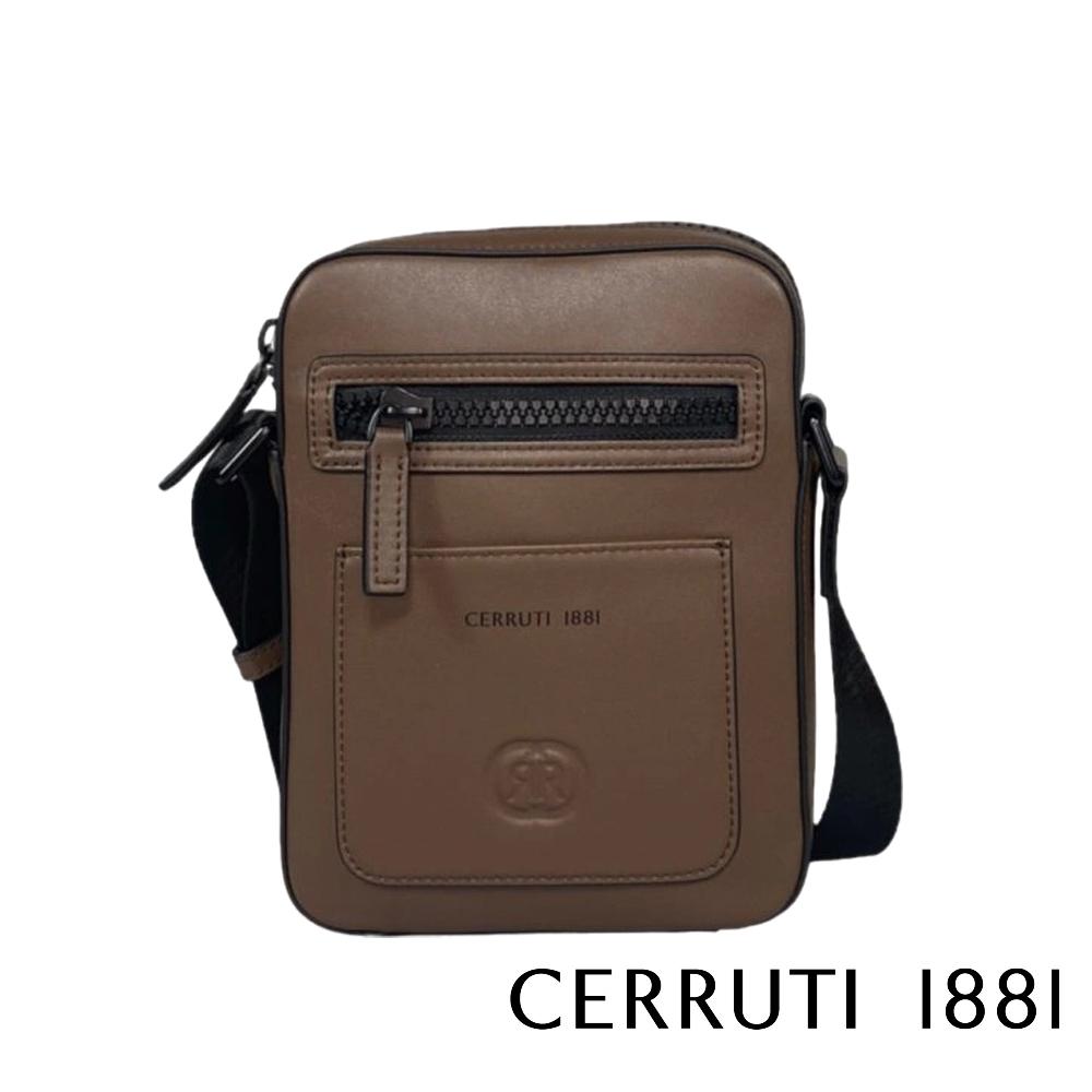 【Cerruti 1881】義大利頂級小牛皮側背包肩背包 (咖啡色 CEBO05649M)