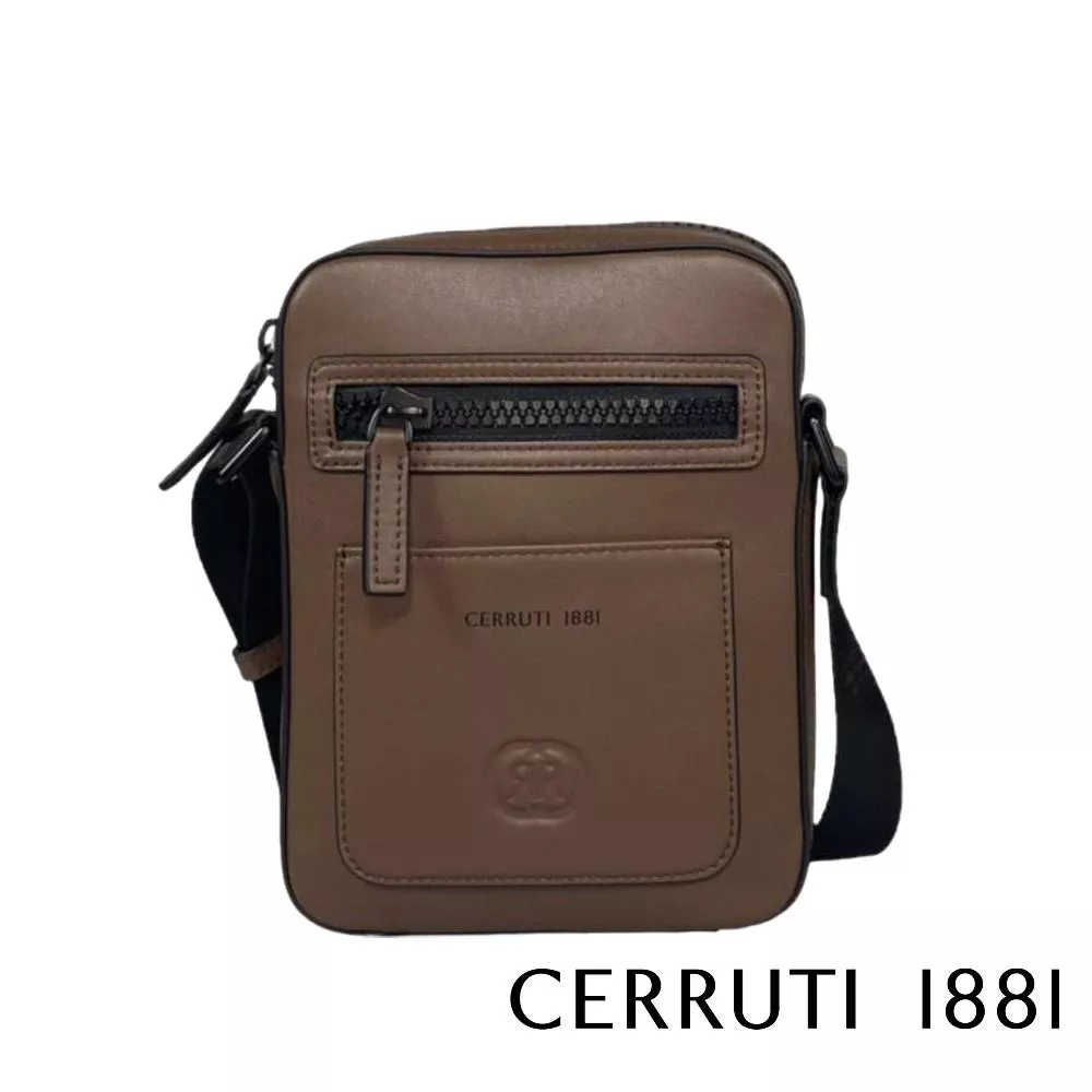 【Cerruti 1881】義大利頂級小牛皮側背包肩背包 (咖啡色 CEBO05649M)