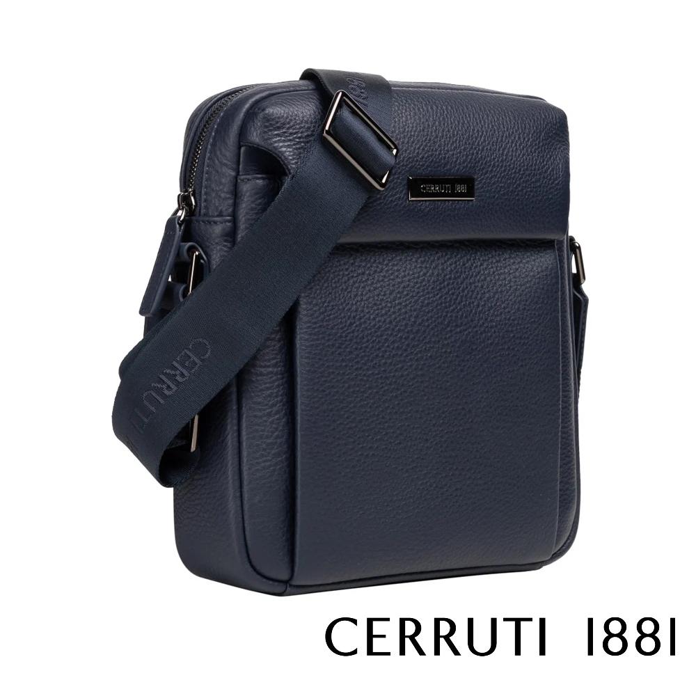 【Cerruti 1881】義大利頂級小牛皮側背包肩背包 (深藍色 CEBO05892M)