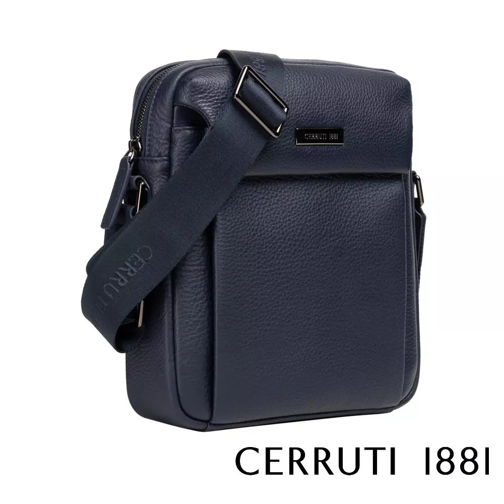 【Cerruti 1881】義大利頂級小牛皮側背包肩背包 (深藍色 CEBO05892M)
